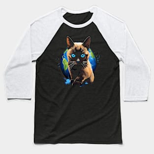 Siamese Cat Earth Day Baseball T-Shirt